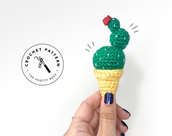 CROCHET PATTERN - Cactus Ice Cream Cone Ornament - Amigurumi succulent, tutorial diy PDF - The Knotty Boss Pattern. Plants you can't kill.