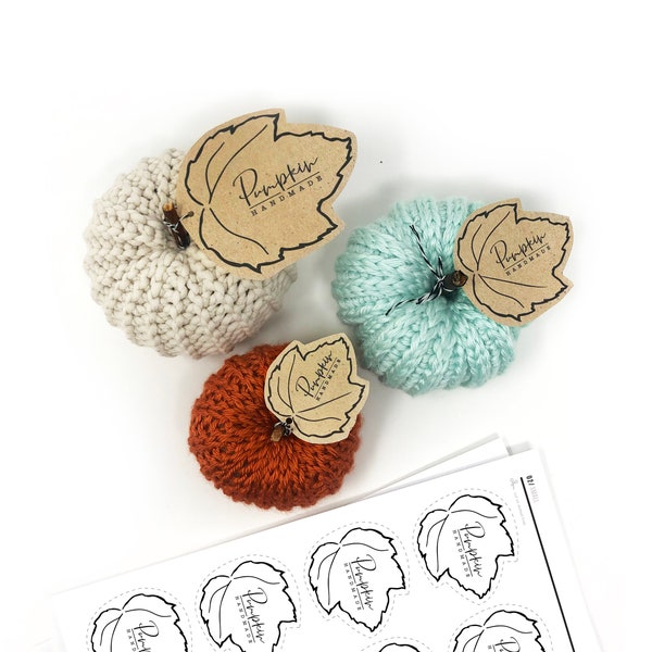 PRINTABLE Pumpkin Tags - 3 Sizes - Downloadable PDF - Pumpkin leaf tag for Crochet &  Knit pumpkins. Handmade market boho labels price tags