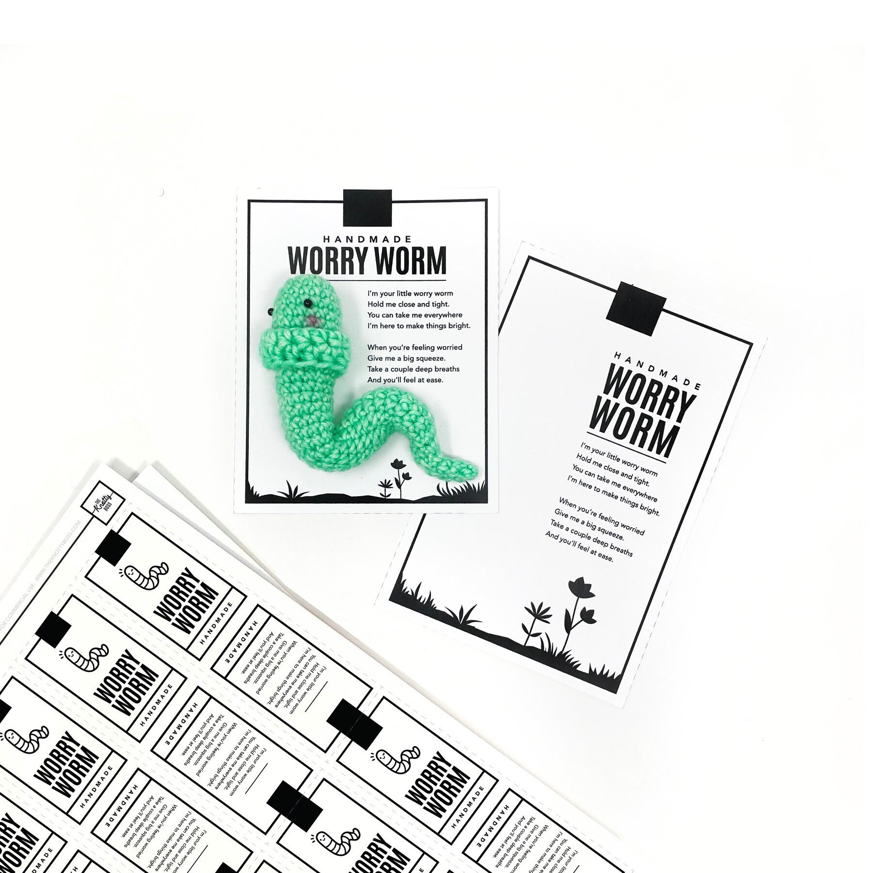 PRINTABLE Worry Worm Cards Hang Tags Digital PDF Backing Display