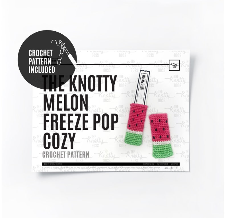 PRINTABLE PATTERN Freeze Pop Cozy Inserts Watermelon popsicle cover Crochet Pattern ice pop holder label template & icy display tags image 3