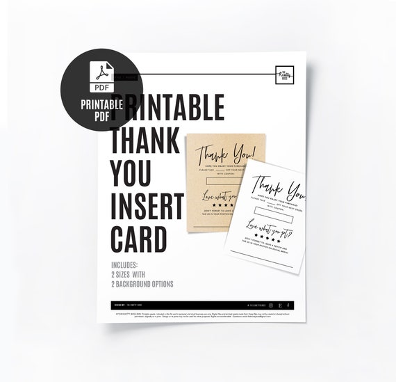 PRINTABLE Leave Review / Thank You Order Insert Card 