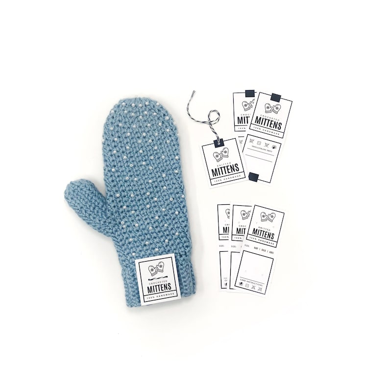 PRINTABLE Mitten Tags Downloadable PDF Fold-Over & Hang Tags. DIY Packaging. Market display for handmade crochet and knit mittens. image 1