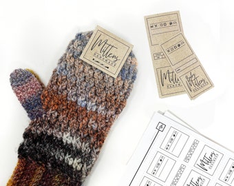 PRINTABLE Mitten + Baby Mitten Tags - Digital PDF - Simple Style - display packaging labels for knit and crochet mittens, tags for handmade