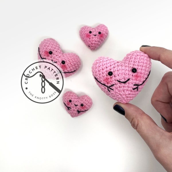 MOTIF AU CROCHET - Cœur de poche noueux - Modèle amigurumi au crochet en forme de cœur 3D, joli câlin kawaii dans la poche. cadeau Saint-Valentin, mini coeur en laine fait main