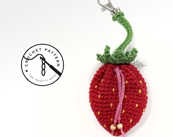 CROCHET PATTERN - Strawberry Drawstring Pocket - Digital PDF