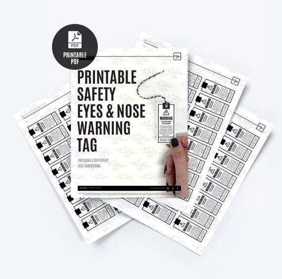 PRINTABLE Safety Eyes Warning Tag Choking Hazard Label for 