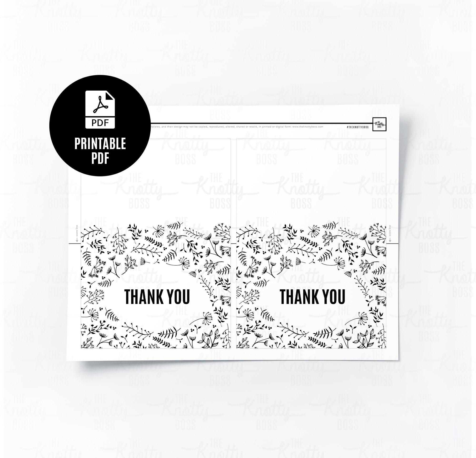 Printable thank you cards downloadable pdf diy handmade template