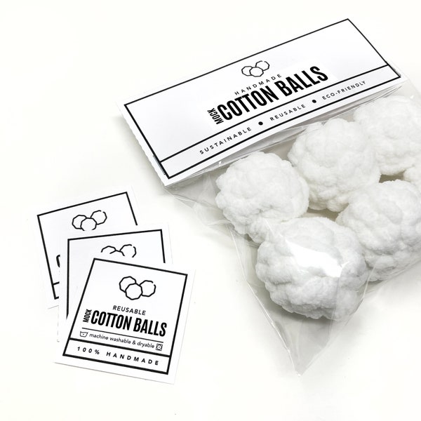 PRINTABLE Mock Cotton Ball tags - DIGITAL PDF - Insert cards, labels and sticker template for handmade cotton puffs. cut out market hang tag