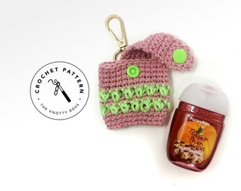 CROCHET PATTERN - "Oh Snap" Hand Sanitizer Cozy - Downloadable PDF - Crochet pouch / case for hand sanitizer. Written pattern + photos.