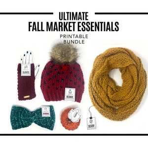 PRINTABLE BUNDLE - Fall Market Essentials Bundle - Digital PDF. Diy tags for earwarmers, beanies, fingerless gloves, scarves & pumpkins