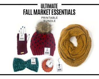 PRINTABLE BUNDLE - Fall Market Essentials Bundle - Digital PDF. Diy tags for earwarmers, beanies, fingerless gloves, scarves & pumpkins