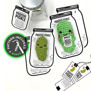 PRINTABLE Positive Pickle display cards + tags - Digital PDF - Handmade crochet emotional support dill labels + templates. Cucumber pattern