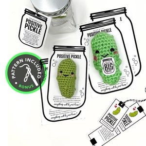 Cartes d'affichage et étiquettes Positive Pickle imprimables - PDF numérique - Étiquettes et modèles de soutien émotionnel au crochet faits main. Patron de concombre