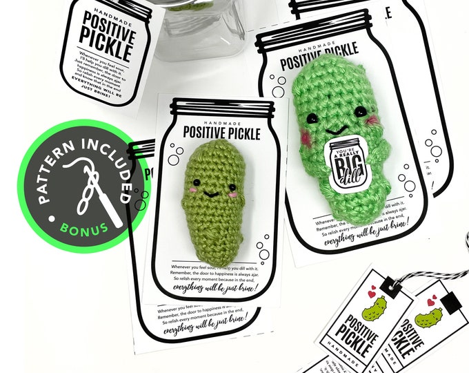 Featured listing image: PRINTABLE Positive Pickle + tags - Digital PDF - BONUS Crochet Pattern Included