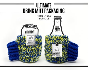 PRINTABLE BUNDLE Drink Mitt Packaging - Digital PDF - tags labels and insert templates for handmade beer mitts + beverage can cozy mittens