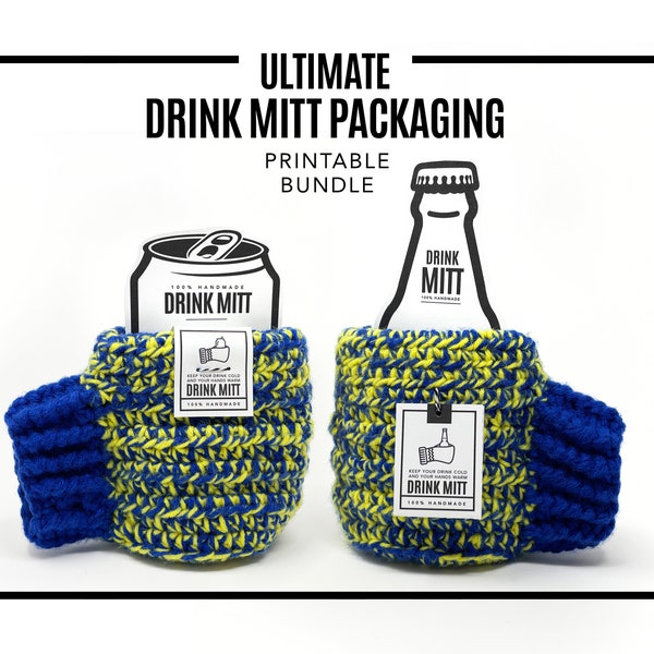 PRINTABLE BUNDLE Drink Mitt Packaging - PDF numérique - balises étiquettes et modèles d'insertion pour les mitaines de bière faites à la main + boisson peut mitaines confortables