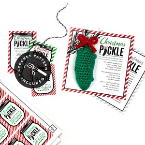 AFDRUKBARE kerstaugurken-tags - pdf - verberg de augurkkaarten. Handgemaakte grote dille-cadeaulabels voor de feestdagen, gehaakte verpakkingsborden augurk