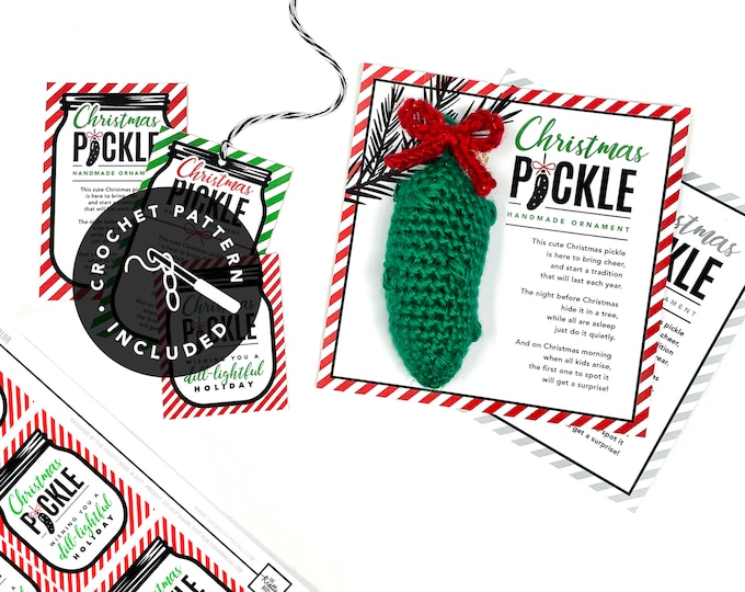 Featured listing image: PRINTABLE Christmas Pickle tags + BOUNS Crochet Pattern