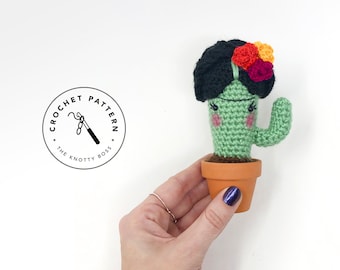 CROCHET PATTERN - Floral Freida Cactus - BONUS Printer Friendly version included. Amigurumi doll. Written tutorial for handmade succulent