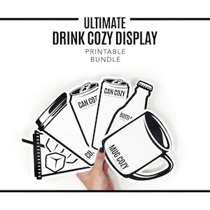 PRINTABLE BUNDLE - Ultimate Cozy Bundle - Downloadable PDF. 6pc templates. Hot + cold cup, bottle, skinny can, soda can, mug sleeve display