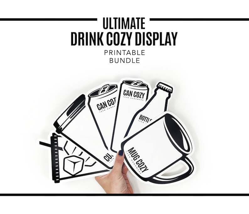 PRINTABLE BUNDLE Ultimate Cozy Bundle Downloadable PDF. 6pc templates. Hot cold cup, bottle, skinny can, soda can, mug sleeve display image 1