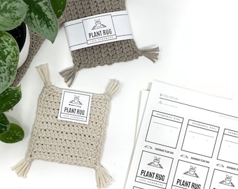 PRINTABLE Plant Rug Tags + Wrap Labels - Downloadable PDF - Bold Style - Handmade packaging tags for plant coasters, market product labels