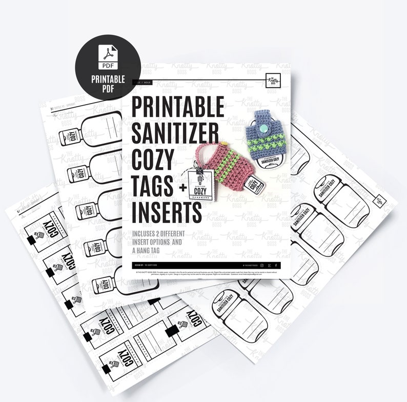 PRINTABLE Sanitizer Cozy Tags & Insert Cards Downloadable PDF Bold Style Digital tags templates for hand sanitizer holders pouches image 2