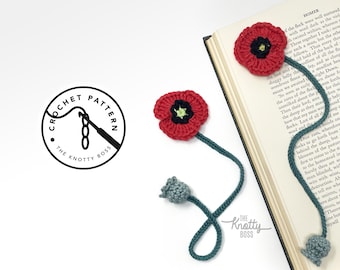 CROCHET PATTERN - Blooming Poppy Bookmark - Digital PDF