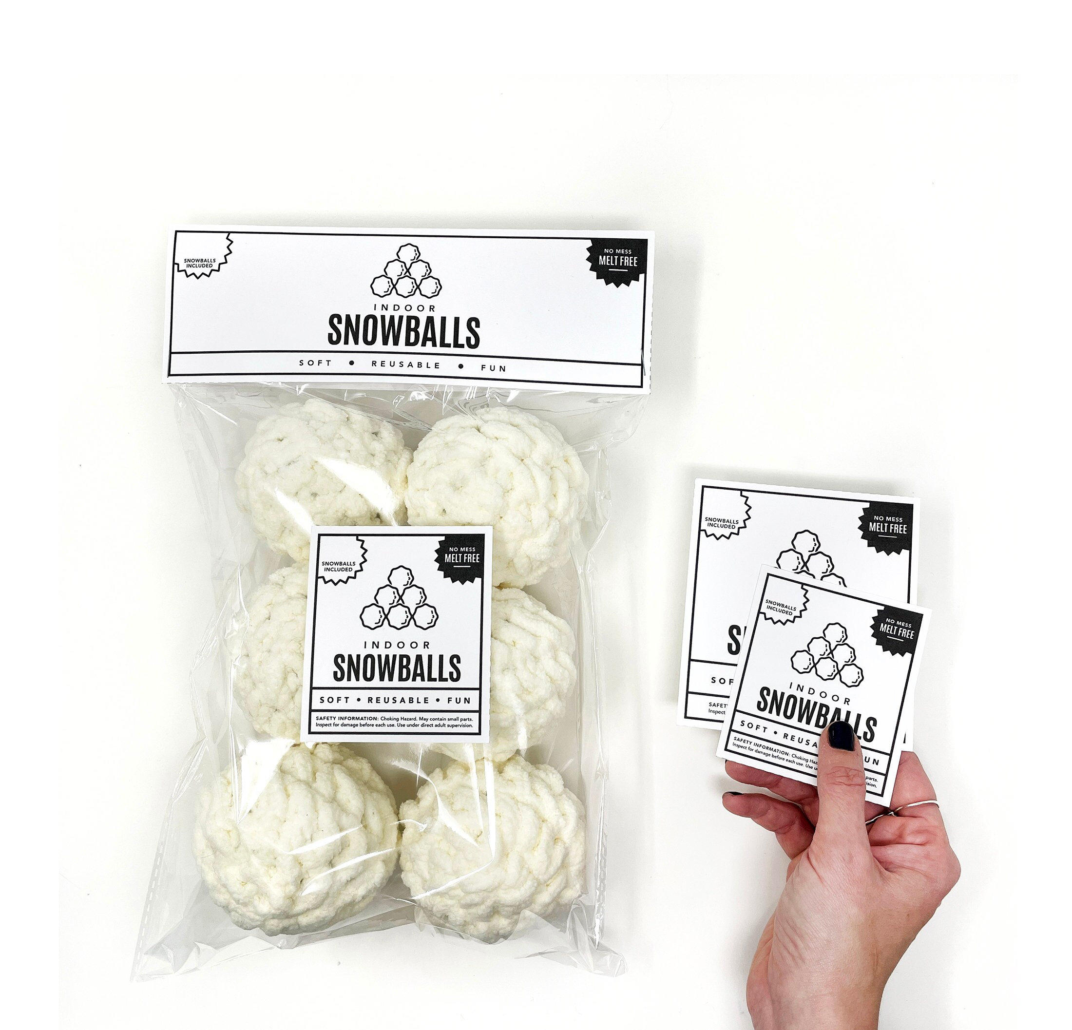PRINTABLE Snowball Packaging - DIGITAL PDF - Insert cards & labels for  handmade reusable snowballs. Crochet snowball fight bag topper tags