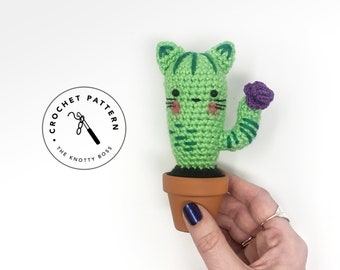 CROCHET PATTERN - CatCus The Cactus - BONUS Printer Friendly version included. Amigurumi doll. Crochet cat cactus pattern. Diy tutorial