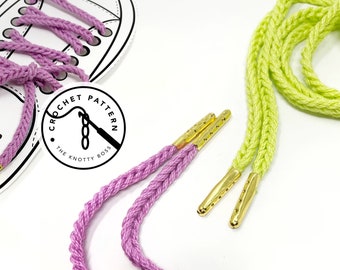 CROCHET PATTERN - The Braided Lace Decorative shoelace pattern PDF - diy tutorial for handmade shoelaces & sneaker ties, modern crochet cord