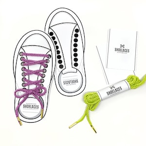 PRINTABLE Shoelace Display Cards + Wrap label - Digital PDF - cut out sneaker template for handmade shoelaces,  packaging for crochet laces