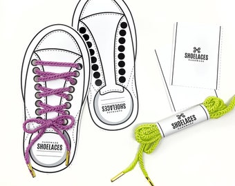 PRINTABLE Shoelace Display Cards + Wrap label - Digital PDF - cut out sneaker template for handmade shoelaces,  packaging for crochet laces