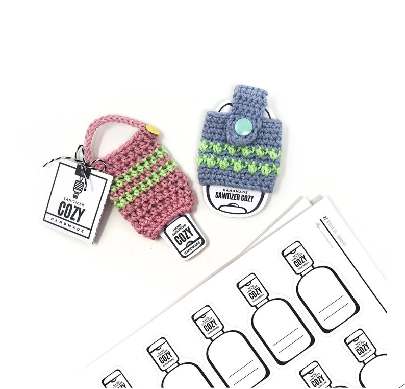 PRINTABLE Sanitizer Cozy Tags & Insert Cards Downloadable PDF Bold Style Digital tags templates for hand sanitizer holders pouches image 1