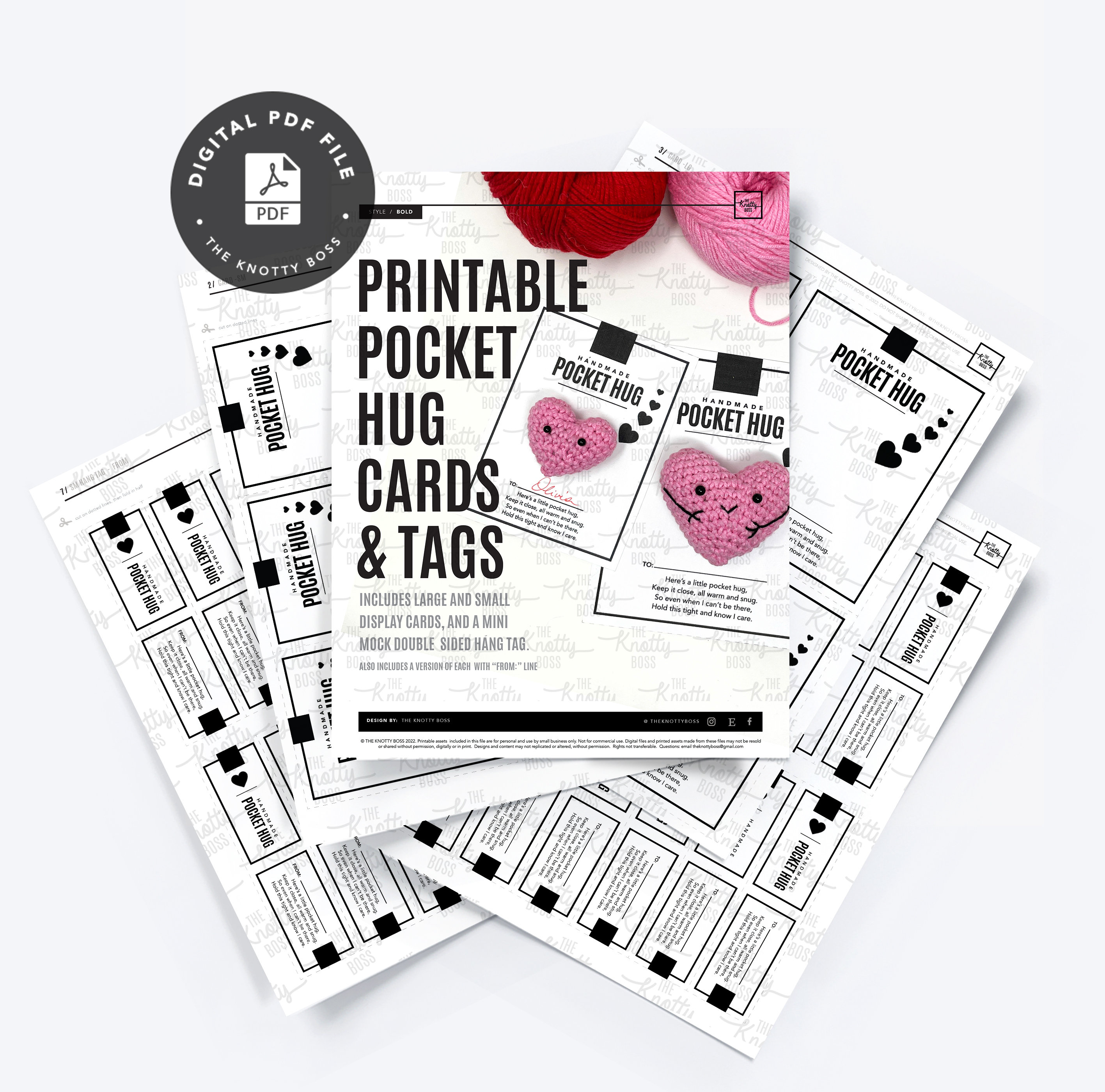 PRINTABLE Pocket Hug Tags Digital PDF DIY packaging, backing and
