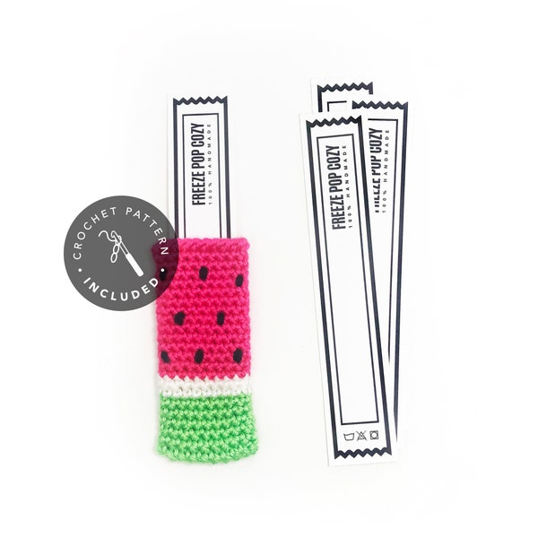 PRINTABLE + PATTERN - Freeze Pop Cozy Inserts + Watermelon popsicle cover Crochet Pattern - ice pop holder label template & icy display tags