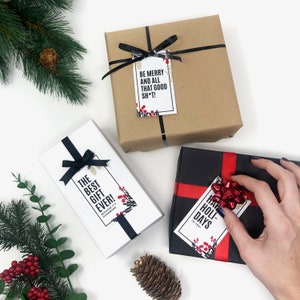Etiquetas de regalo navideñas IMPRIMIBLES para hechos a mano -PDF digital - etiquetas divertidas de regalos de Navidad, plantillas de exhibición de mercado, tarjetas sarcásticas sarcásticas