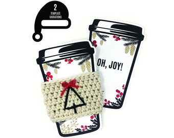 PRINTABLE Holiday Cup Cozy Templates - Digital PDF - Christmas cup cozy inserts, holiday cup sleeve packaging, drink cozy templates and tags
