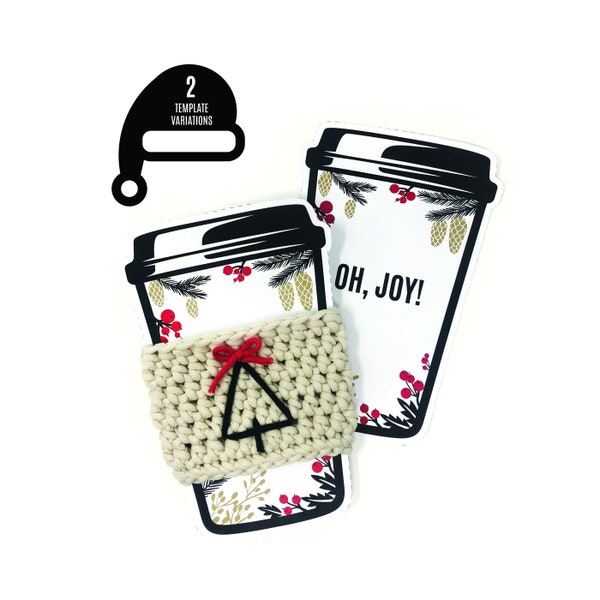 PRINTABLE Holiday Cup Cozy Templates - Digital PDF - Christmas cup cozy inserts, holiday cup sleeve packaging, drink cozy templates and tags