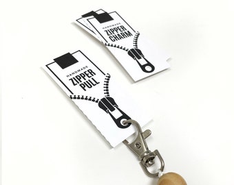 PRINTABLE Zipper Pull Tags - DIGITAL PDF - Hang tag template for handmade zipper charms. Printable zipper pull inserts, labels and packaging