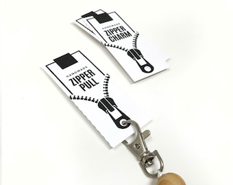 PRINTABLE Zipper Pull Tags - DIGITAL PDF - Hang tag template for handmade zipper charms. Printable zipper pull inserts, labels and packaging