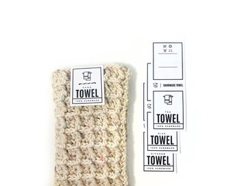 PRINTABLE Towel Tags - Downloadable PDF. Fold-over style tags for Dish, Kitchen, Hand and Tea Towels. DIY product tags for handmade towels