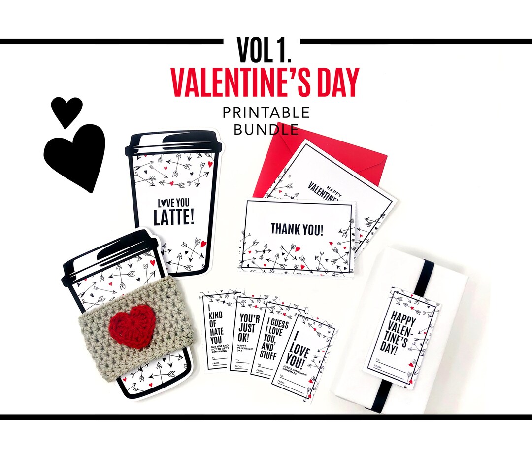 PRINTABLE BUNDLE - 3pc Valentine's Day Cards, Gift Tags + Cup Cozy ...