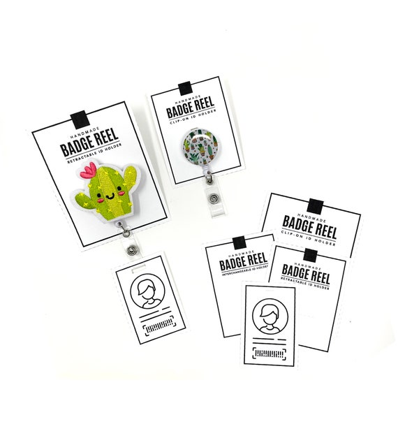 PRINTABLE Badge Reel Display Cards - Digital PDF - Backing cards tags + packaging for retractable & interchangeable clip on ID badge holder