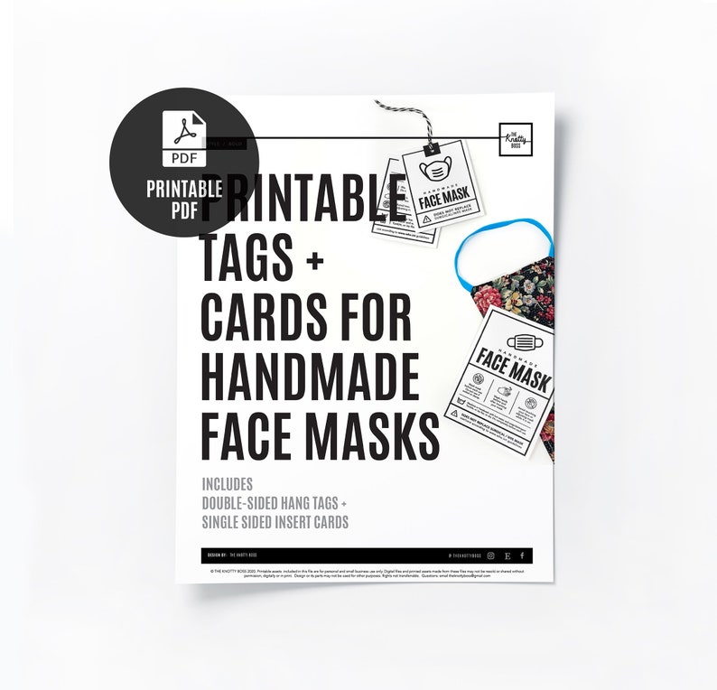 printable face mask tags downloadable pdf diy packaging etsy