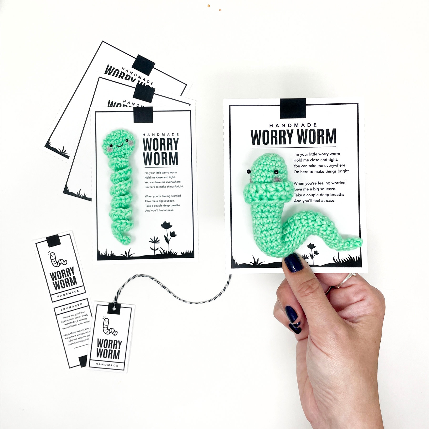 PRINTABLE Worry Worm Cards Hang Tags Digital PDF Backing Display 