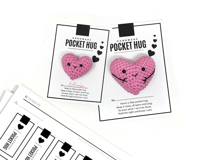 Featured listing image: PRINTABLE Pocket Hug Tags - Digital PDF - DIY packaging, backing and display cards for handmade little hugs and gifts. Hang tags + labels.