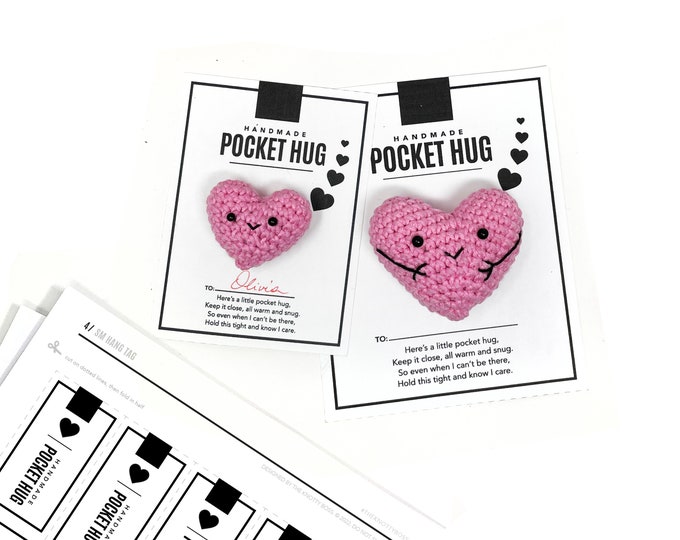 Featured listing image: PRINTABLE Pocket Hug Tags - Digital PDF - DIY packaging, backing and display cards for handmade little hugs and gifts. Hang tags + labels.