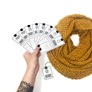 PRINTABLE Scarf / Cowl / Shawl Tags - 8pc Set - Downloadable PDF.  Price tags for knit or crochet Cowls, Shawls, Infinity & Triangle Scarves