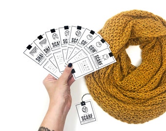 PRINTABLE Scarf / Cowl / Shawl Tags - 8pc Set - Downloadable PDF.  Price tags for knit or crochet Cowls, Shawls, Infinity & Triangle Scarves